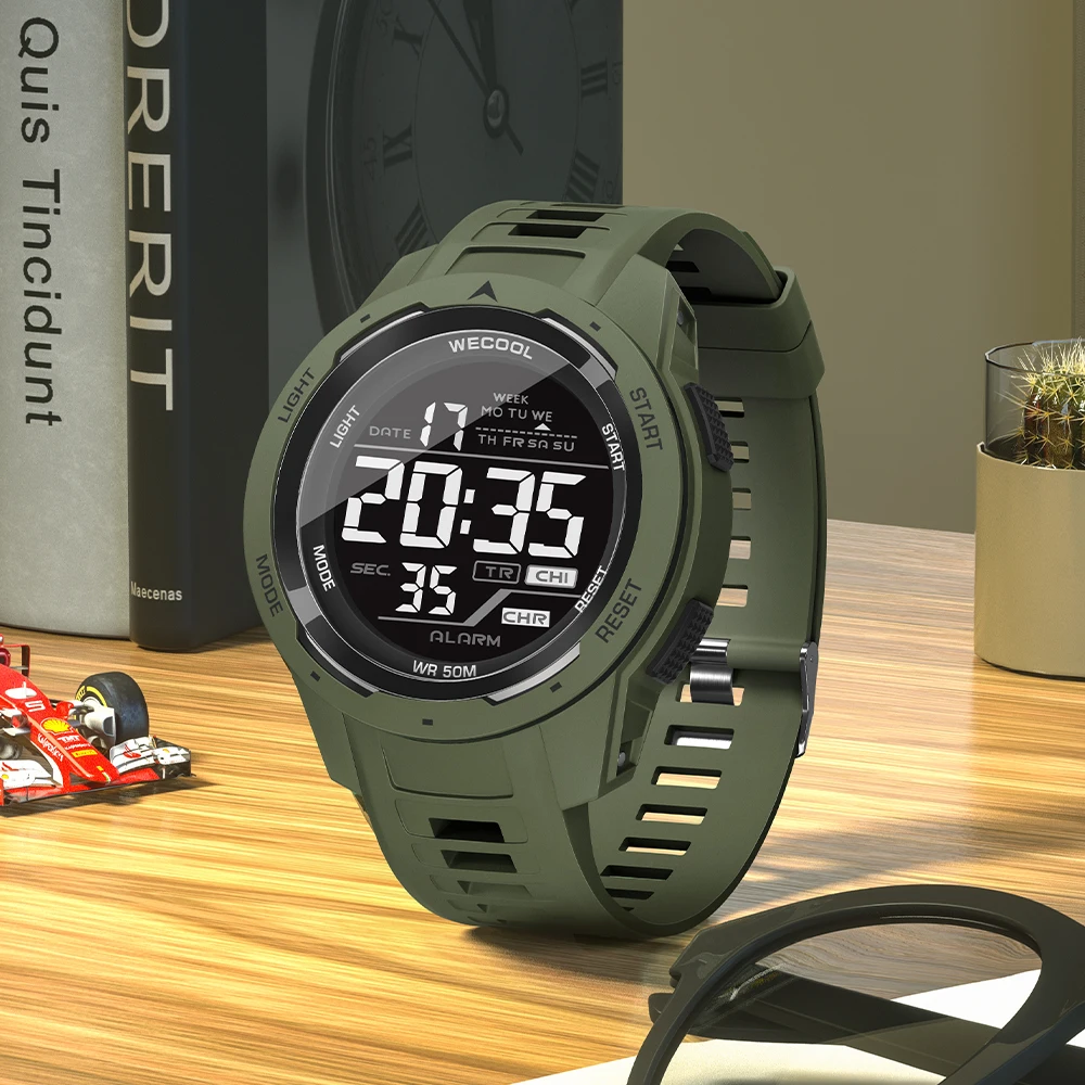 WECOOL W-616 Men's Digital Sport Watch - 50M Waterproof LED Backlight Alarm Stopwatch Chronograph Week Display