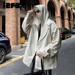 IEFB Korean Desige Men's Jackets Hooded Fake Two-piece Zippers Single Breasted Solid Color Male Coat Fashion Autumn 2024  9C7183