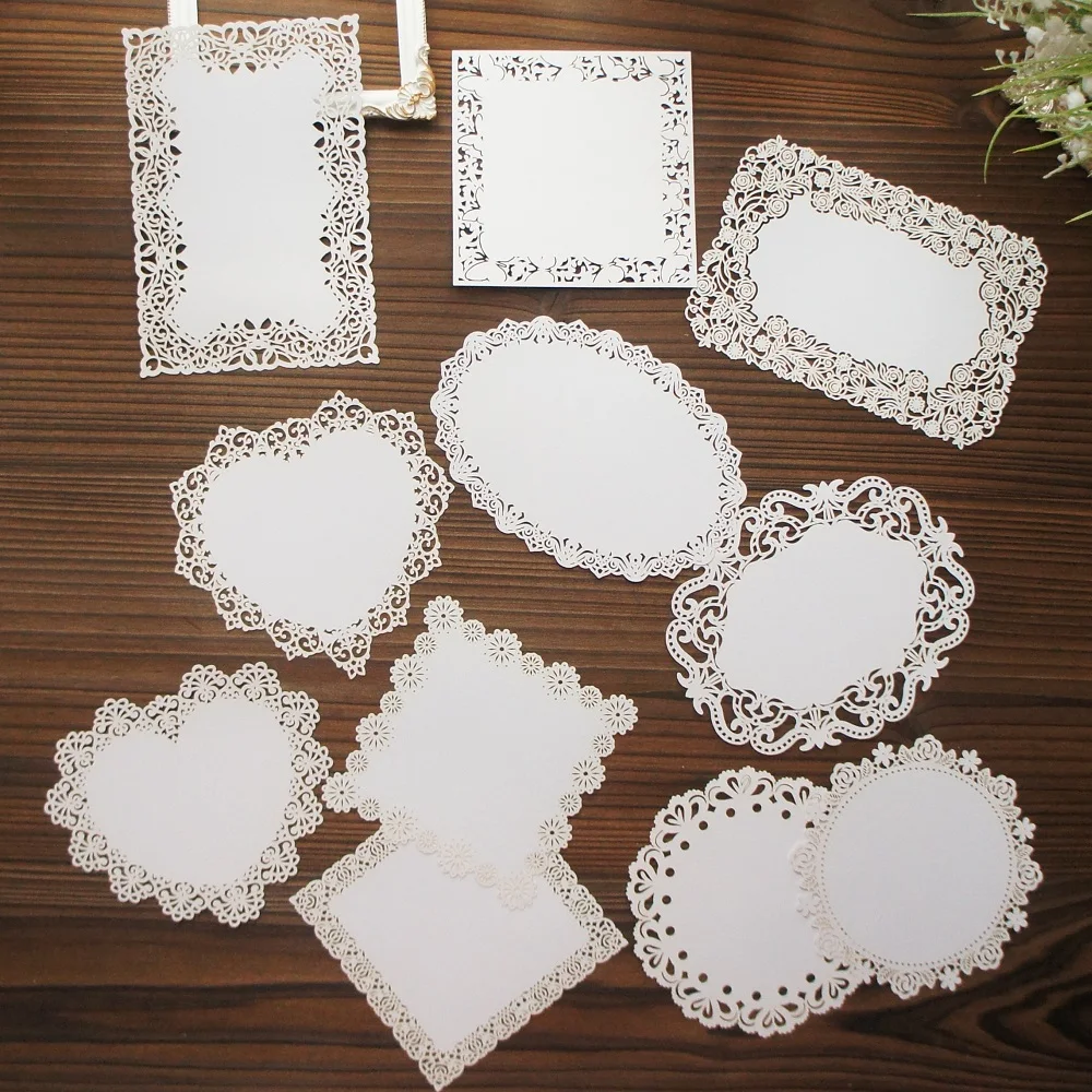

6 Sheet White Pearl Paper Heart Round Lave Frame Design Craft Paper Gift Tag Gift Decoration Scrapbooking DIY Background