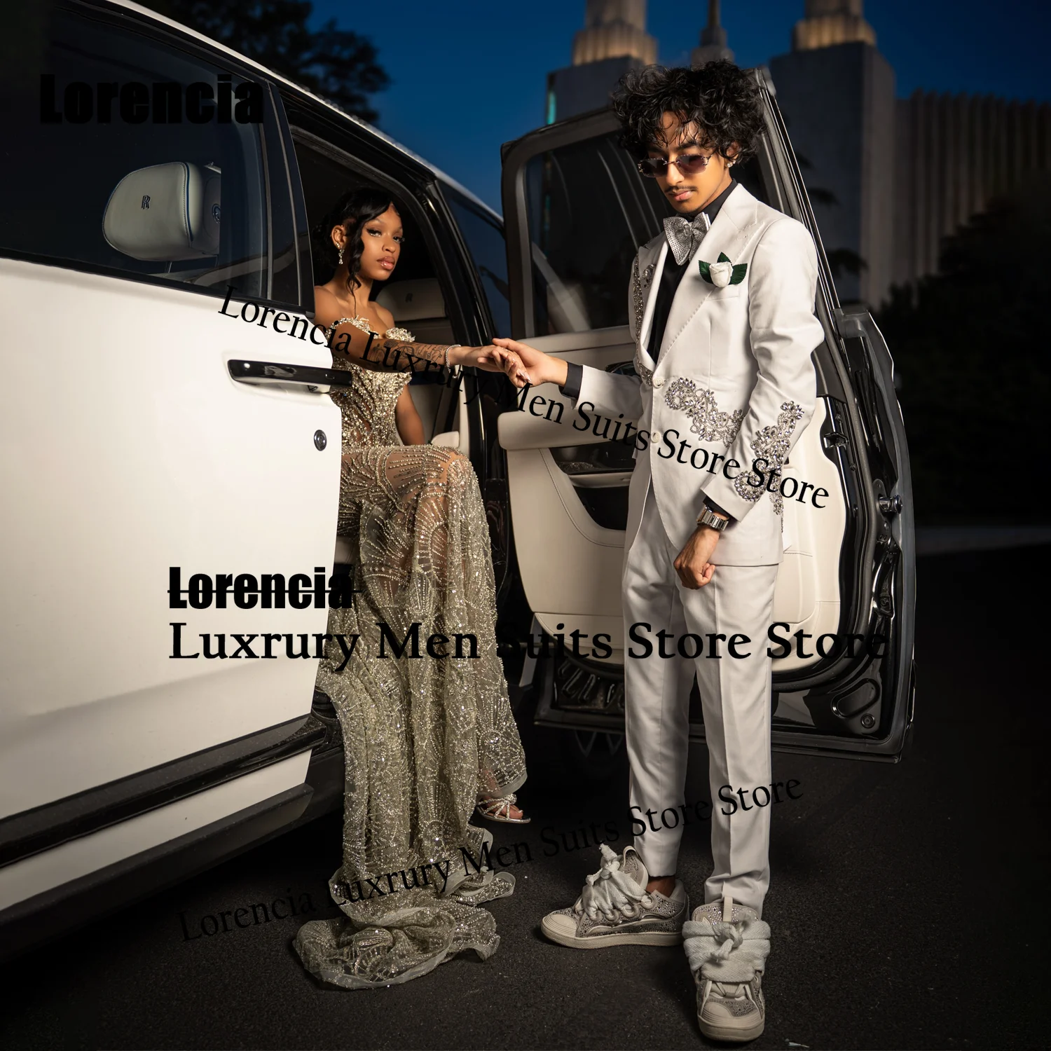 

Customized Sequins Embroidery Men Suits 2 Pieces Sets Male Party Blazers Exquisite Groom Wedding Tuxedos Slim trajes para hombre