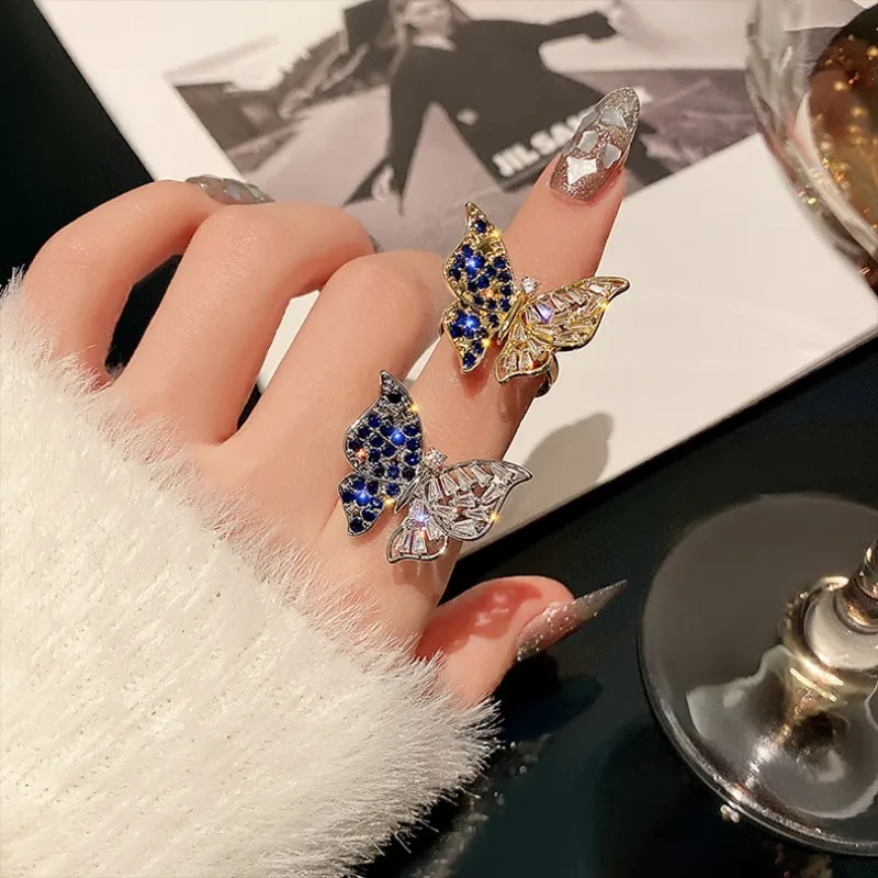 2024 South Korea\'s New Exquisite Fashion Dark Blue Butterfly Ring Simple Temperament Versatile Open Ring Women\'s Jewelry