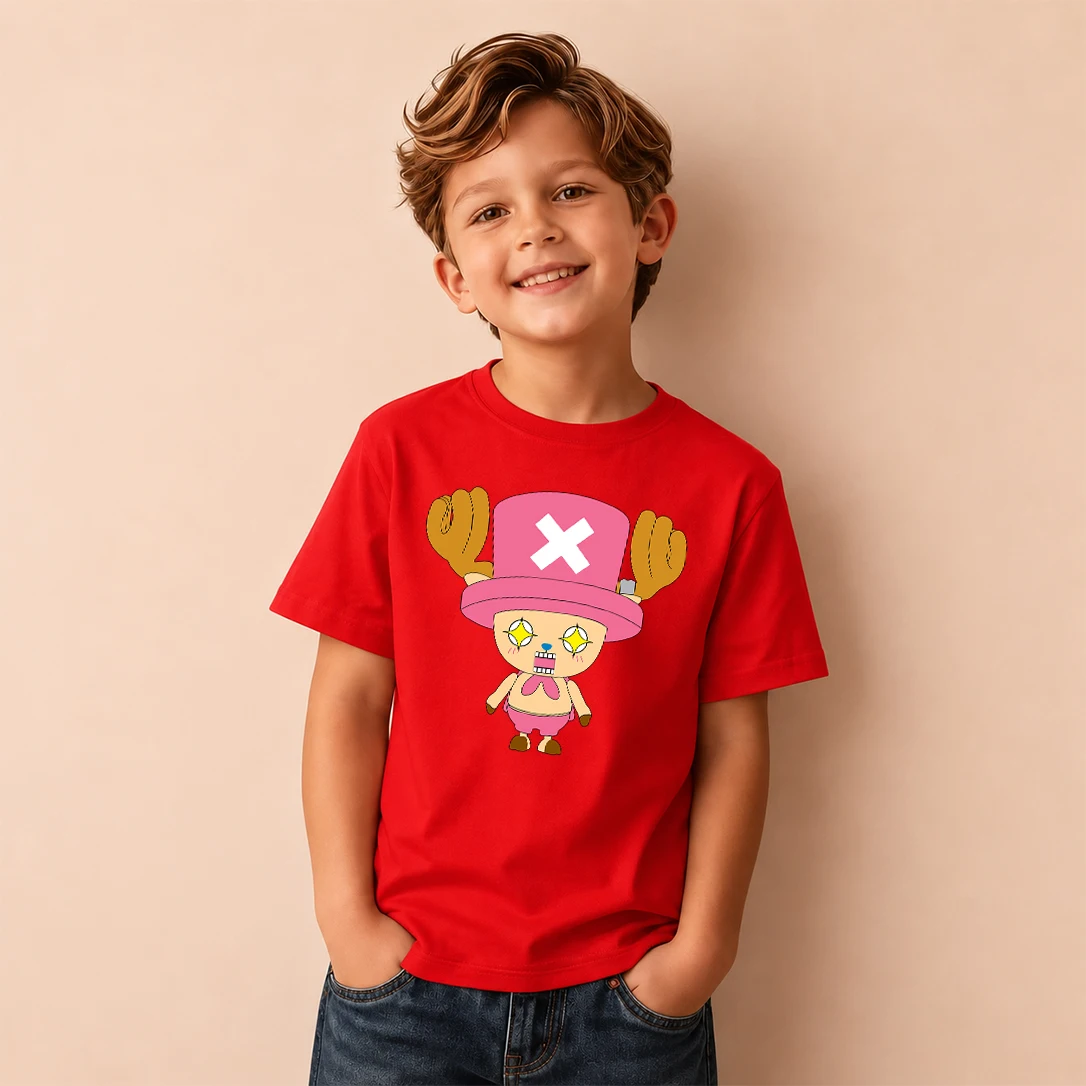 Kids One Piece Tony Tony Chopper Cute Anime Print T Shirt Boys Girls Short Sleeve O Neck Casual Tops Children Daily Wear Tees