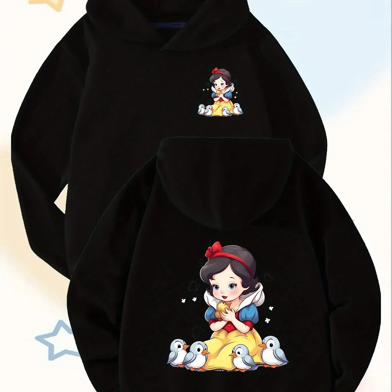 

Disney Girl Snow White's Cute Printed Hoodie, Children's Outdoor Comfortable and Soft Holiday Girl Boy Winter Sweater