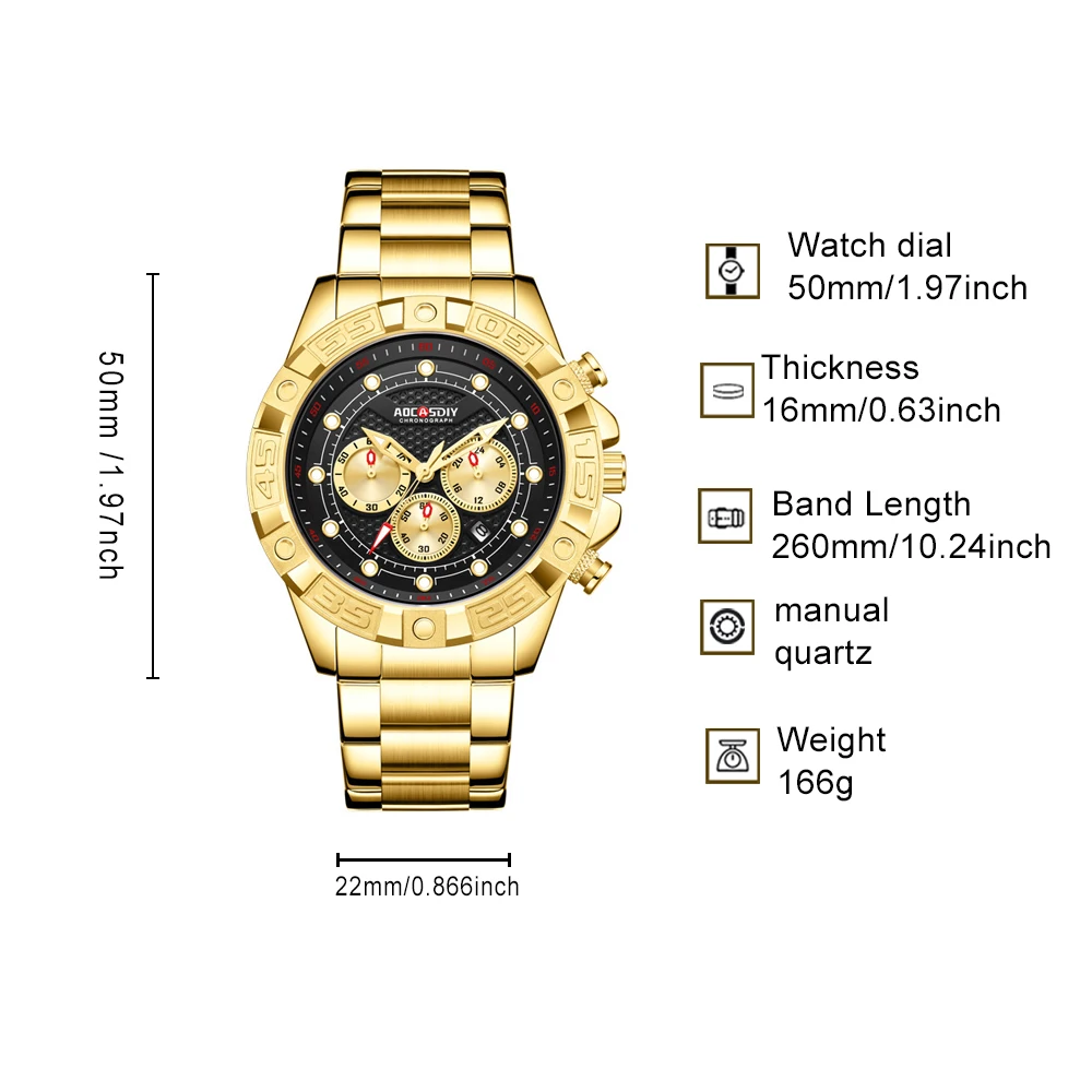 AOCASDIY men's multifunctional quartz watch with date display and night light waterproof function, suitable for gatherings