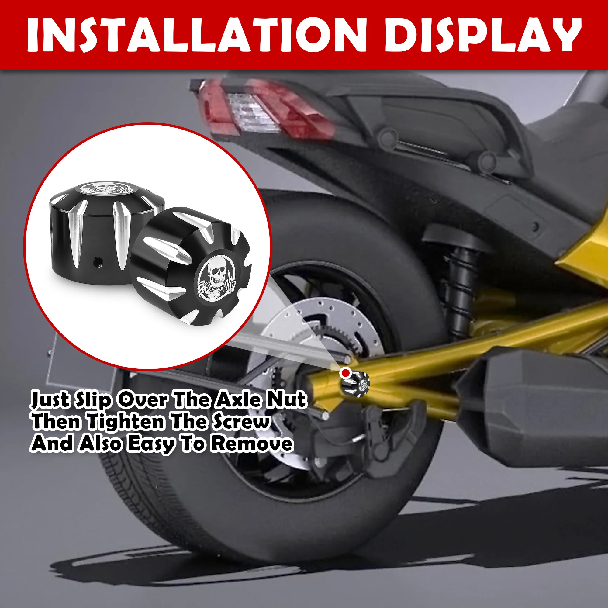 CNC Aluminum Rear Axle Nut Covers with 3D Skull Pattern for Can-Am Spyder (2008-2024): GS, RS, RT, ST, F3