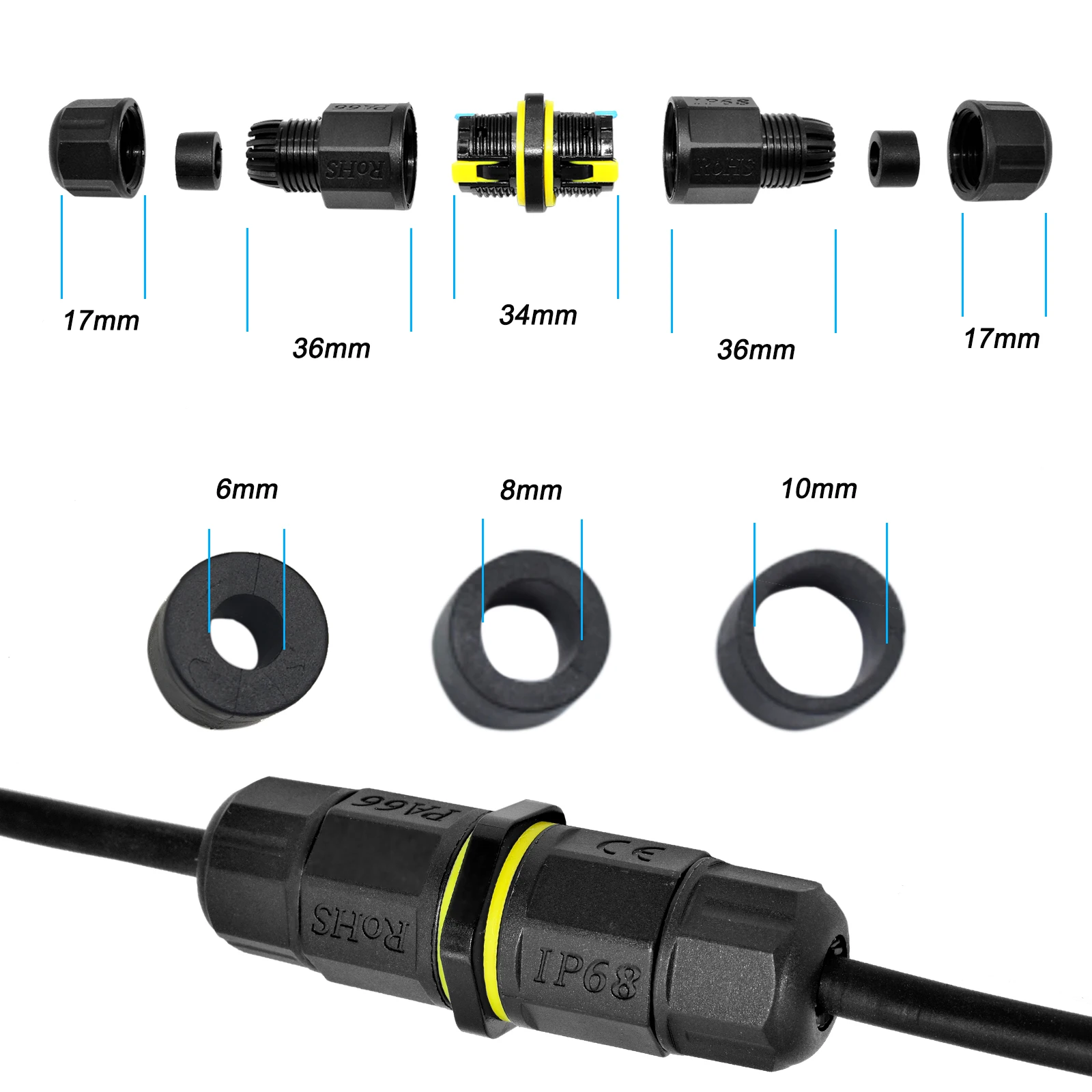 IP68 Cable Waterproof Joint Waterproof Connector 2/3/4-Way Branching Device T-Type Outdoor Rainproof Wiring Terminal LED Wiring