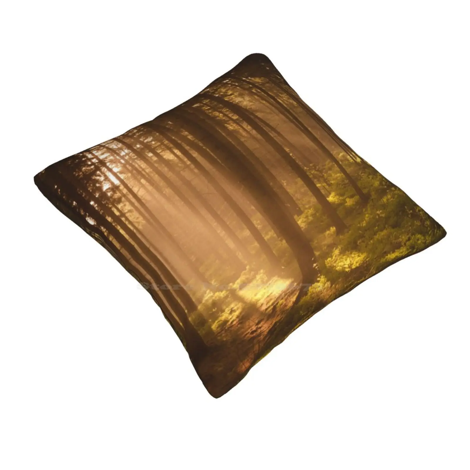 Morning Forest Home Sofa Car Waist Throw Pillowcase Bush Grass Ground Morning Path Road Stone Sun Rays Sunrise Trees Trunk