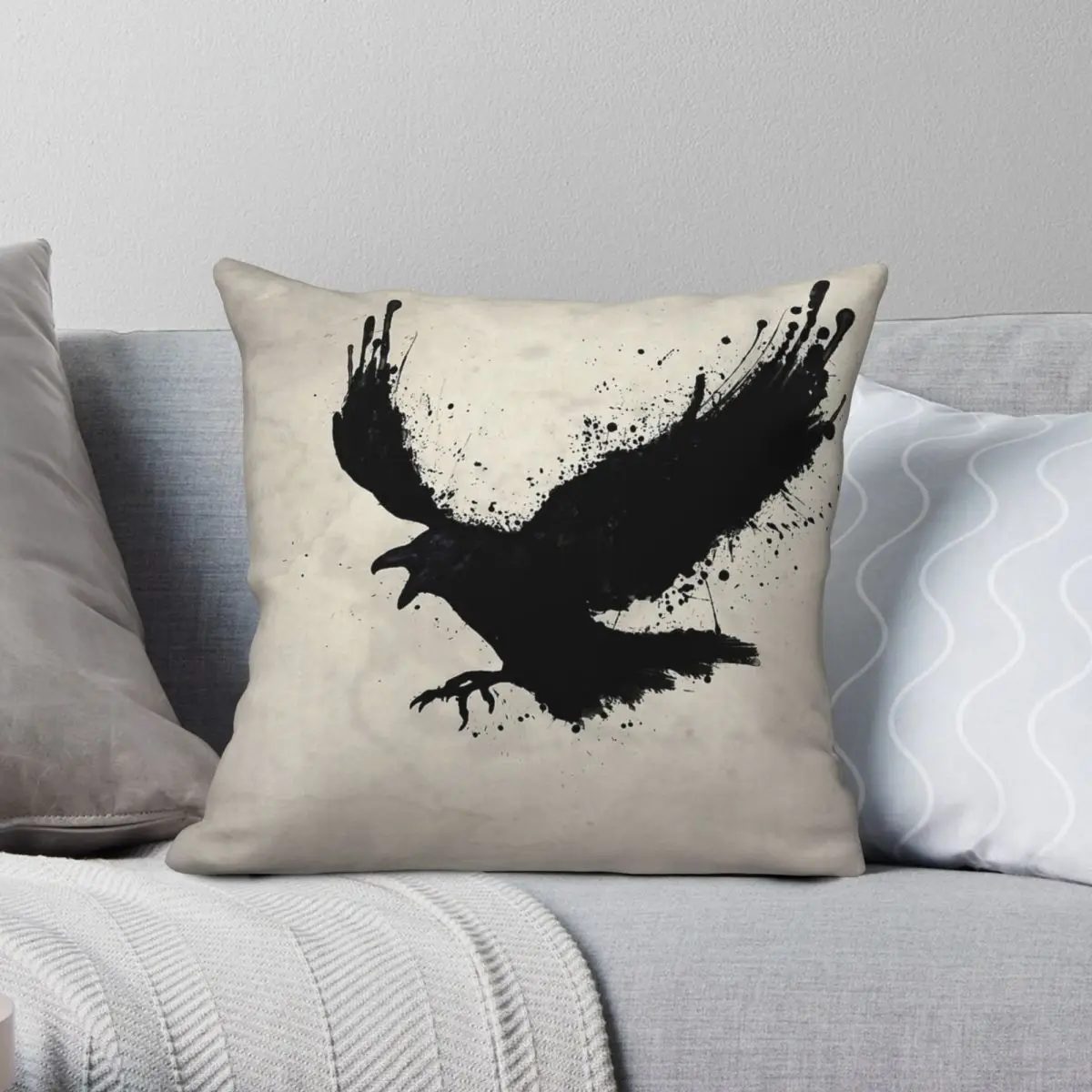 

Raven Flying Square Pillowcase Polyester Linen Velvet Printed Zip Decorative Throw Pillow Case Room Cushion Cover Wholesale