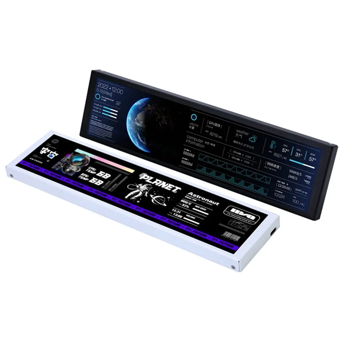 

N94R 9,2-дюймовый дополнительный USB-экран 1920x462 IPS Smart Screen LCD для отображения данных о процессоре, оперативной памяти, жестком диске и погоде, без AIDA64, черный