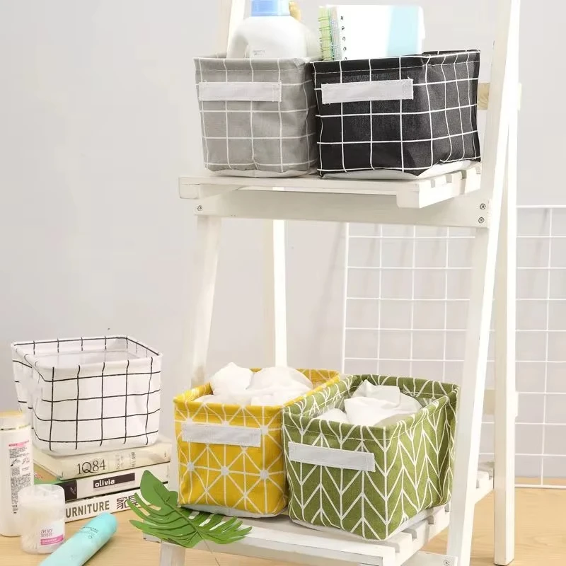 Linen Desktop Storage Basket Sundries Toy Storage Box Underwear Laundry Basket Cosmetic Organizer Office Stationery Storage Box