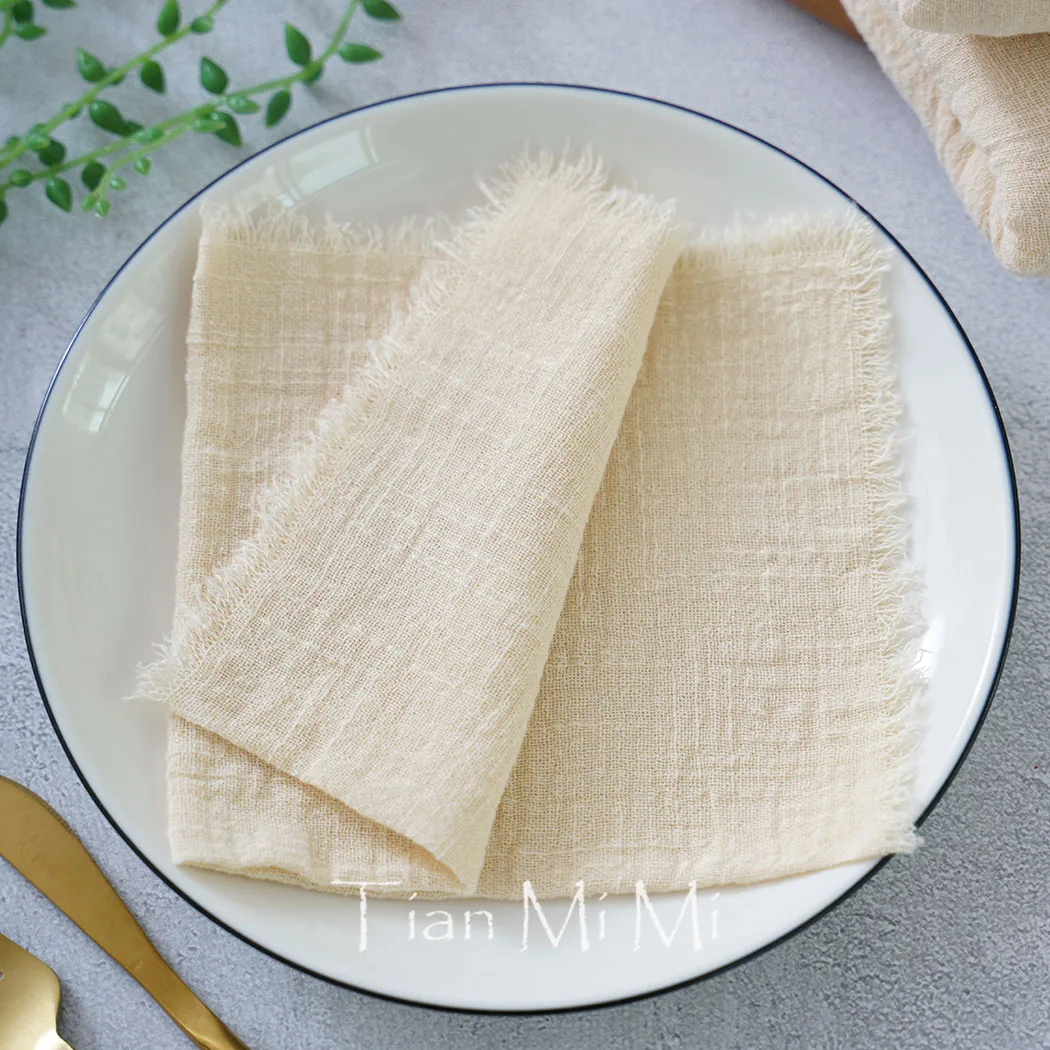 24pcs Cloth Napkins 32cmx32cm Vintage Style Gauze Cotton Retro Burr Cloth Tea Towel Reusable for Wedding Party Table Decoration