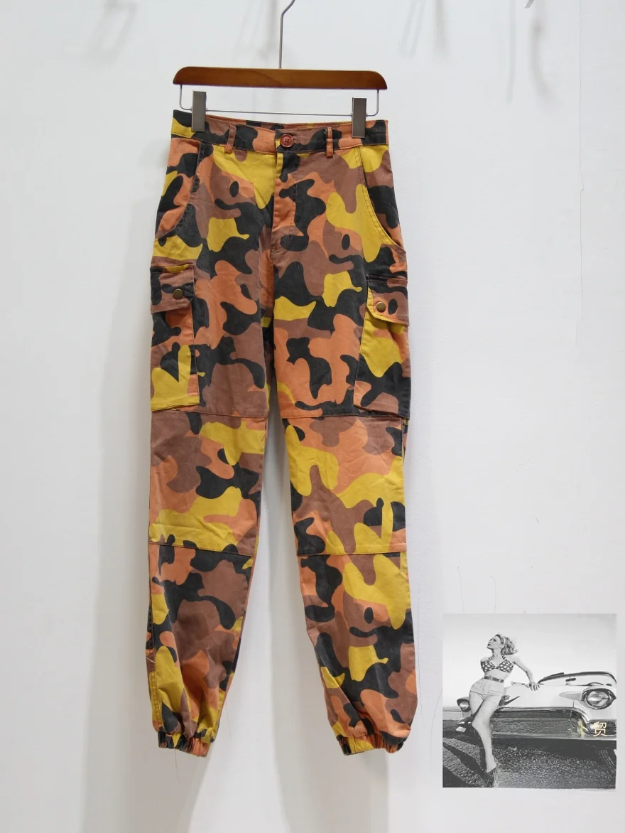 New  Camouflage Pants High Waist Cargo Loose Fit Workwear Trousers for Women Street Dance Hip Hop Loose Cuffed Trousers