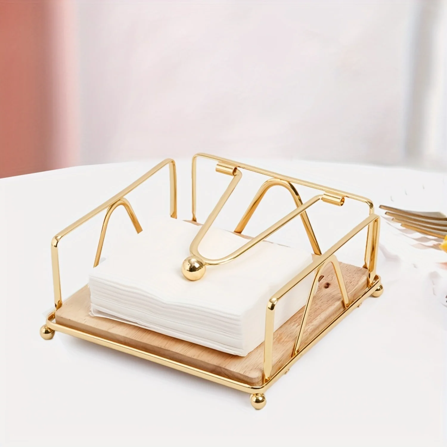 Flat Metal Napkin Holder, Modern Design Napkin Holder For Kitchen & Dinning Table, Napkin Basket Holder With Weighted Arm-Premiu