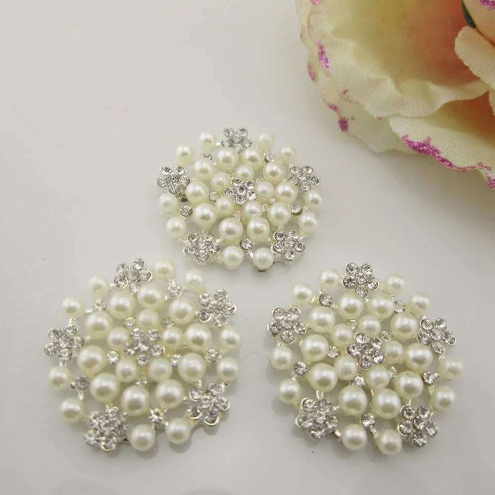 Fashion Ivory Pearl Metal Flatback Rhinestone Button Embellishment For Sewing Craft