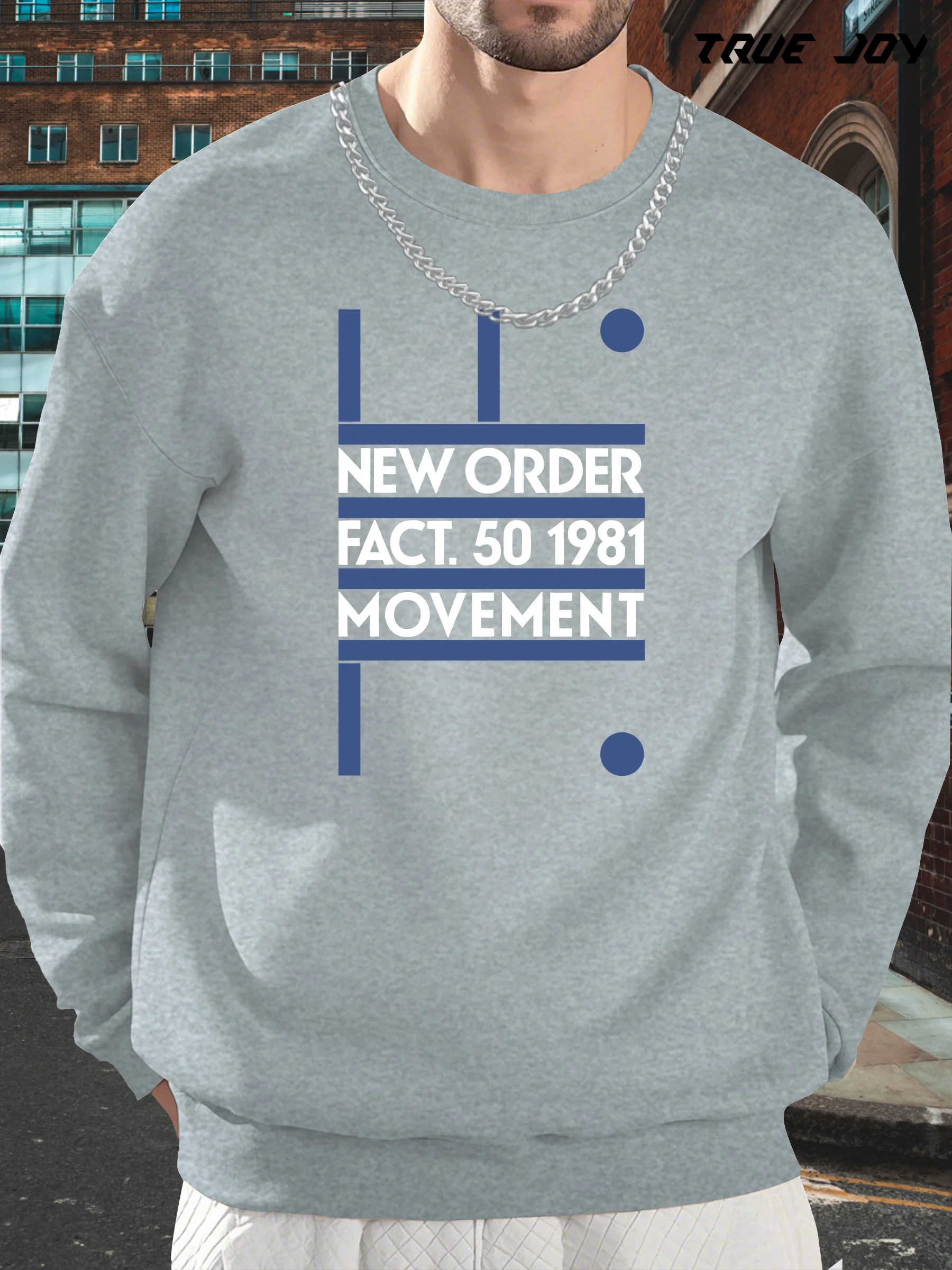 سويت شيرت رجالي بطبعة جرافيك من New Order Band - تصميم حركة عتيق 1981-1991، بلوفر كاجوال كبير الحجم