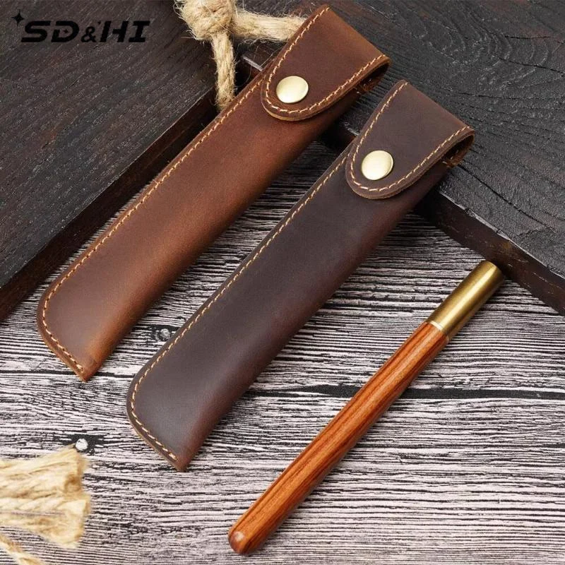 PU Leather Pen Holder Brass Snap Closure Fine Stitching Office School Use Gifts For Writers Students