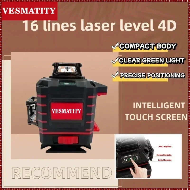For Milwaukee 18V‑20V Battery Pin,360°Green Beam Cross Laser Level,Self‑Leveling Rechargeable Tool for Construction & Decoration