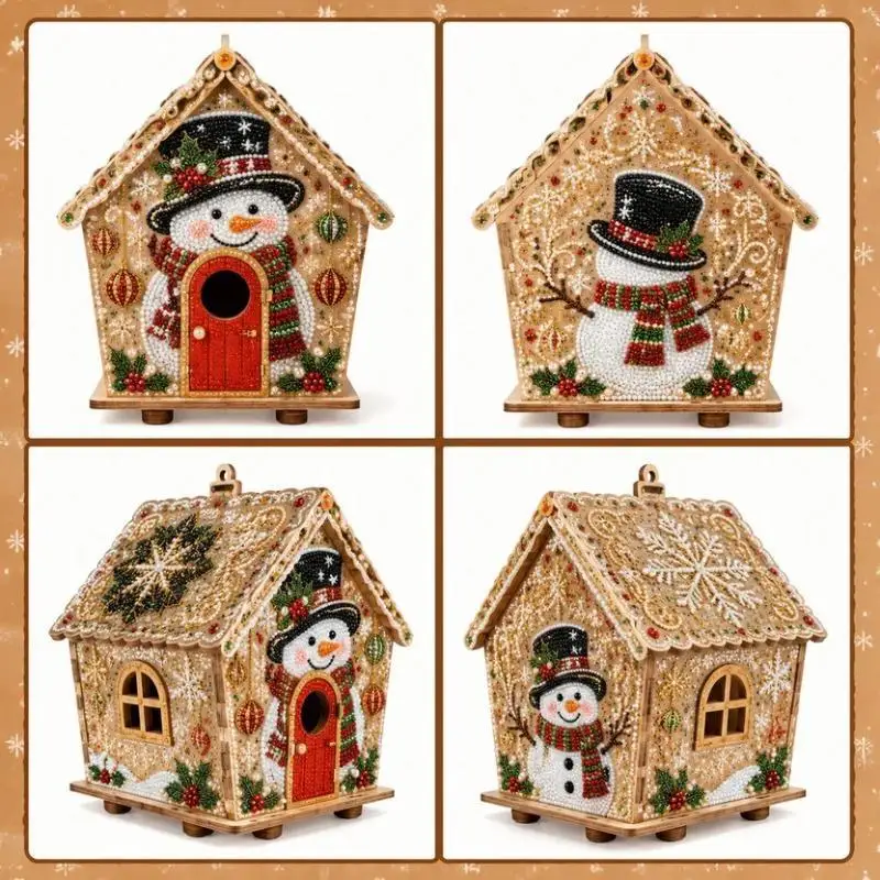 Plymagic DIY Pearl Art - Christmas Collection, 3D Wooden House Rhinestone Kit With Pearl Beads