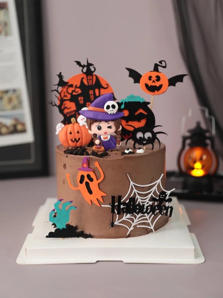 Halloween Cake Toppers DIY Cupcake Topper Castle Ghost Witch Vampire Pumpkin Cake Flags Kids Birthday Wedding Party Baking Decor view 2
