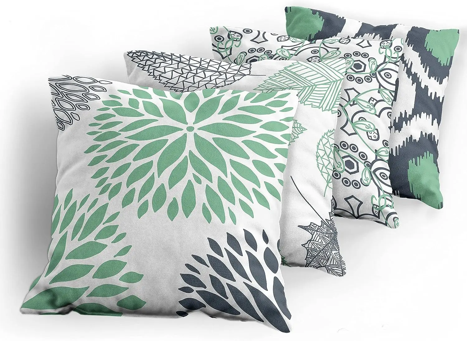 Vintage Pillow Cover Cushion Cover, Bohemian Decorative Leaf Geometry, Modern Digital Printing, Dark Blue and Sea Green