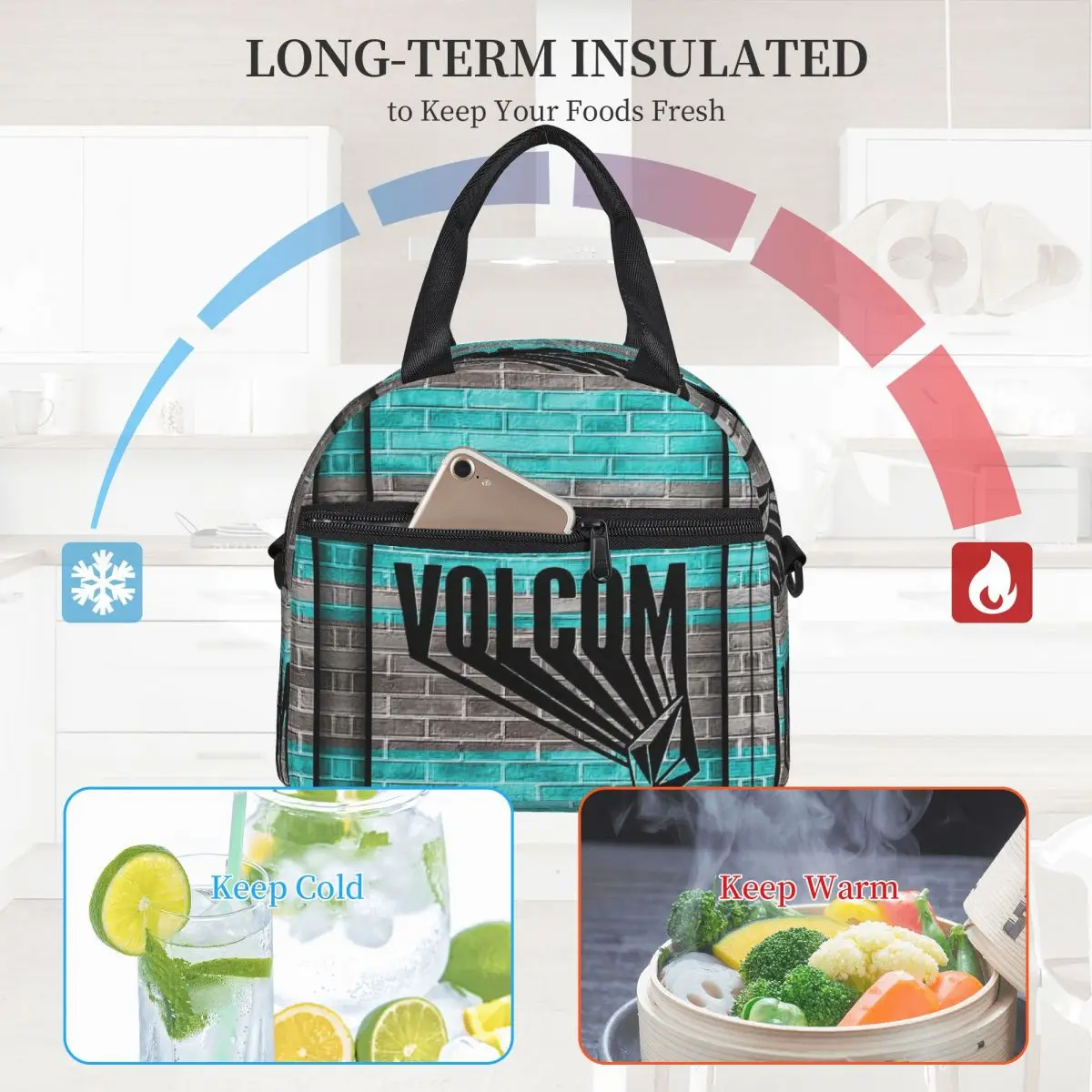 Volcom Logo Lunch Bags Insulated Bento Box Leakproof Lunch Tote Picnic Bags Thermal Bag for Woman Work