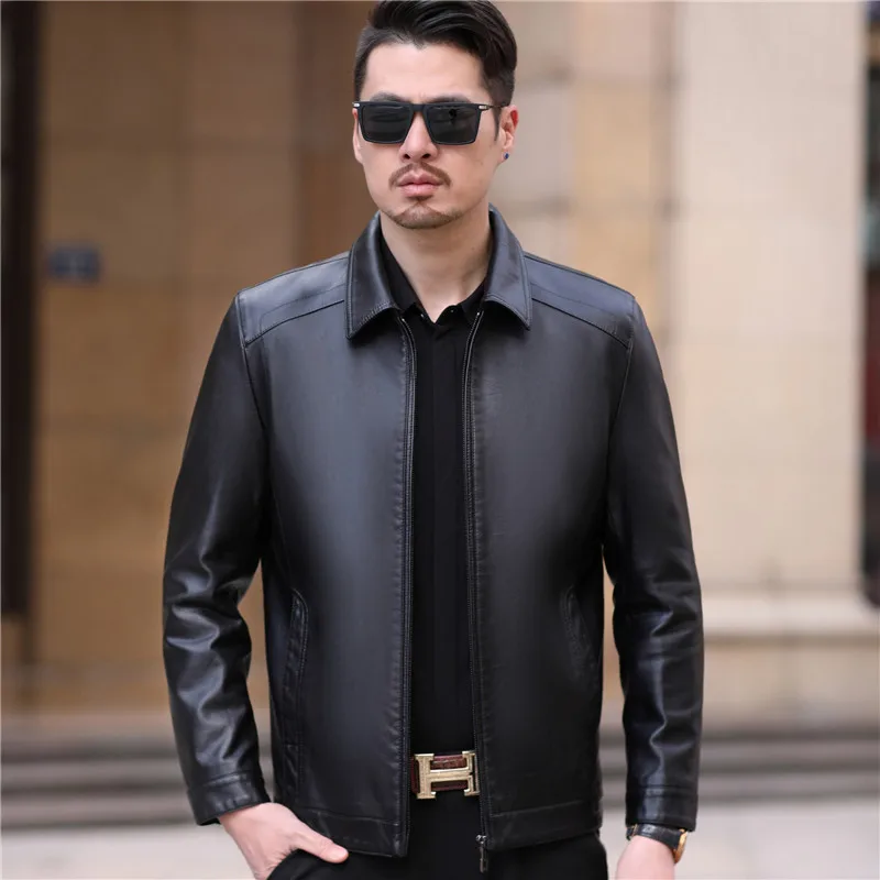 High-end men's genuine leather jacket lapel leather casual men's spring and autumn 100% sheepskin thin coat