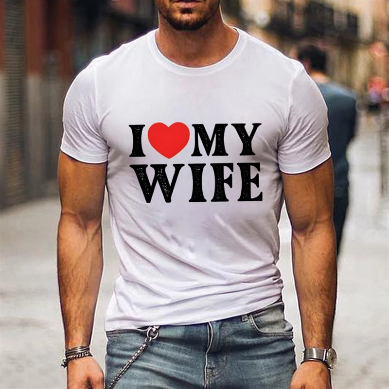 I Love My Wife I Love Hubby Print Couple T Shirt Summer Short Sleeve Loose Women Men Tee Shirt Funny Heart Lovers Couple Tshirt