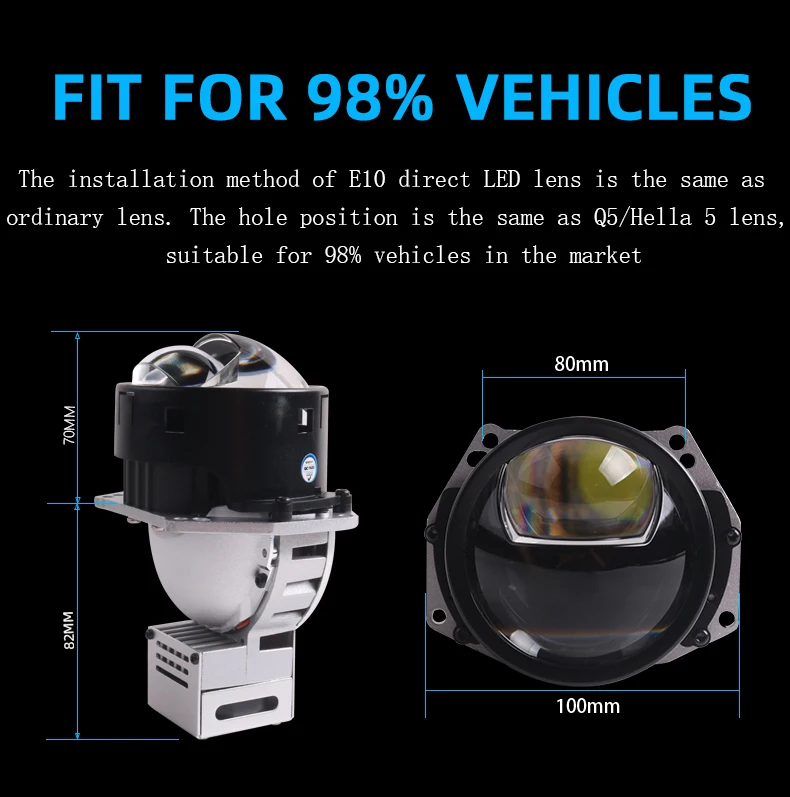 Sanvi New Arrival 3 Inch E10 Bi Led Projector Lens Car Headlight Double High Low Beam Auto Accessory Motorcycle Lighting System