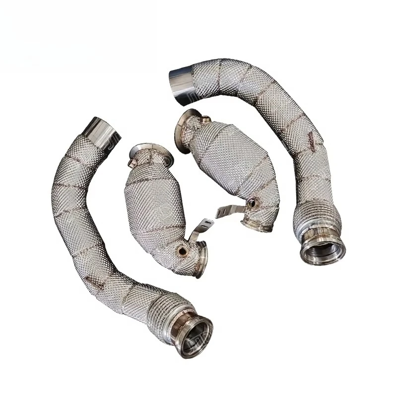 Performance Downpipe with Heat Shield for M5 F90 M8 F91 F92 F93 S63 4.4L V8 Turbo Engine High Flow Catted Exhaust Front Pipe
