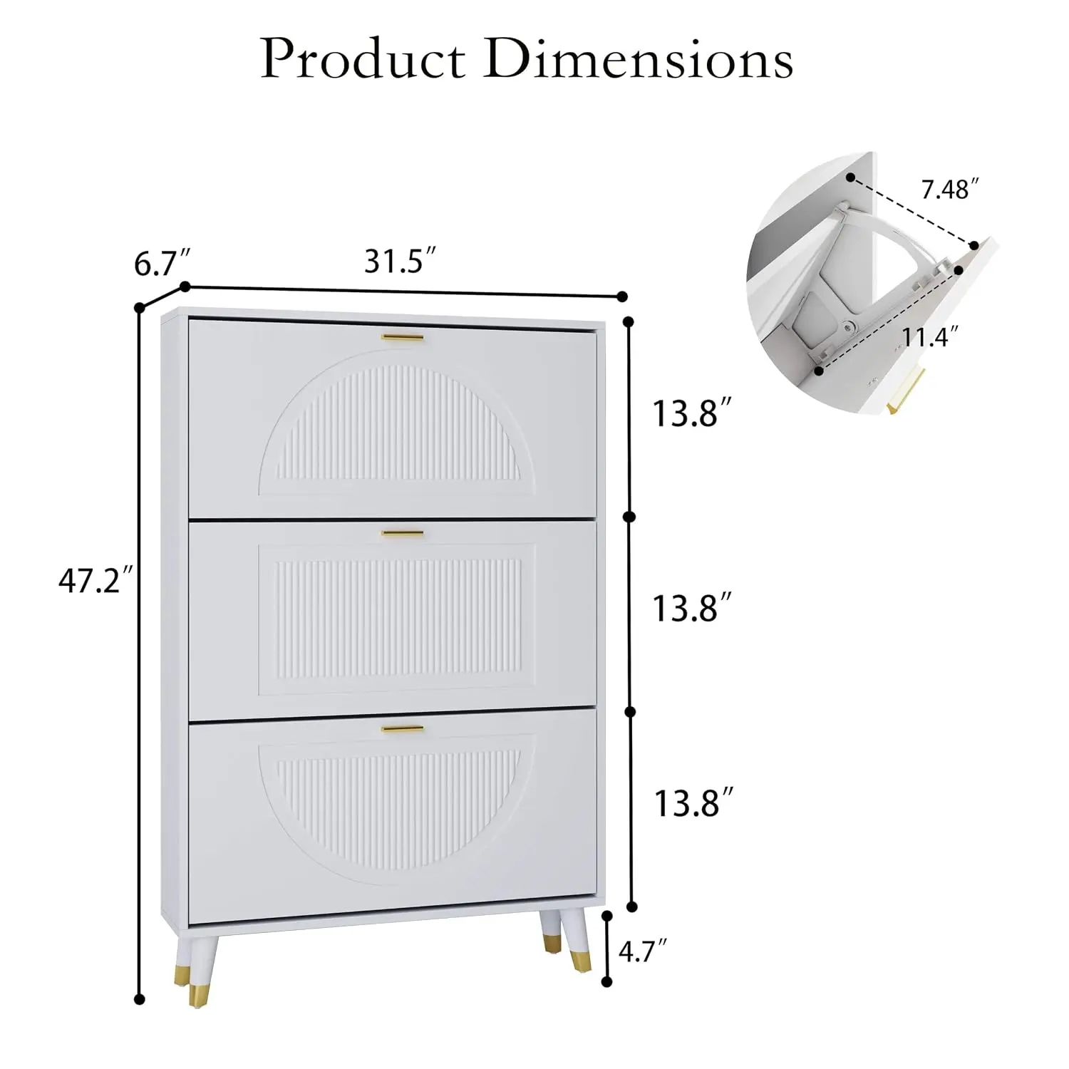 White Narrow Shoe Cabinet Storage for Entryway with 3 Flip Drawers, Customized