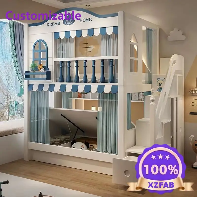 Factory Direct 2026 Children's bed Up and down High guardrail two-layer Boys and girls household Bunk bed Combination with slide