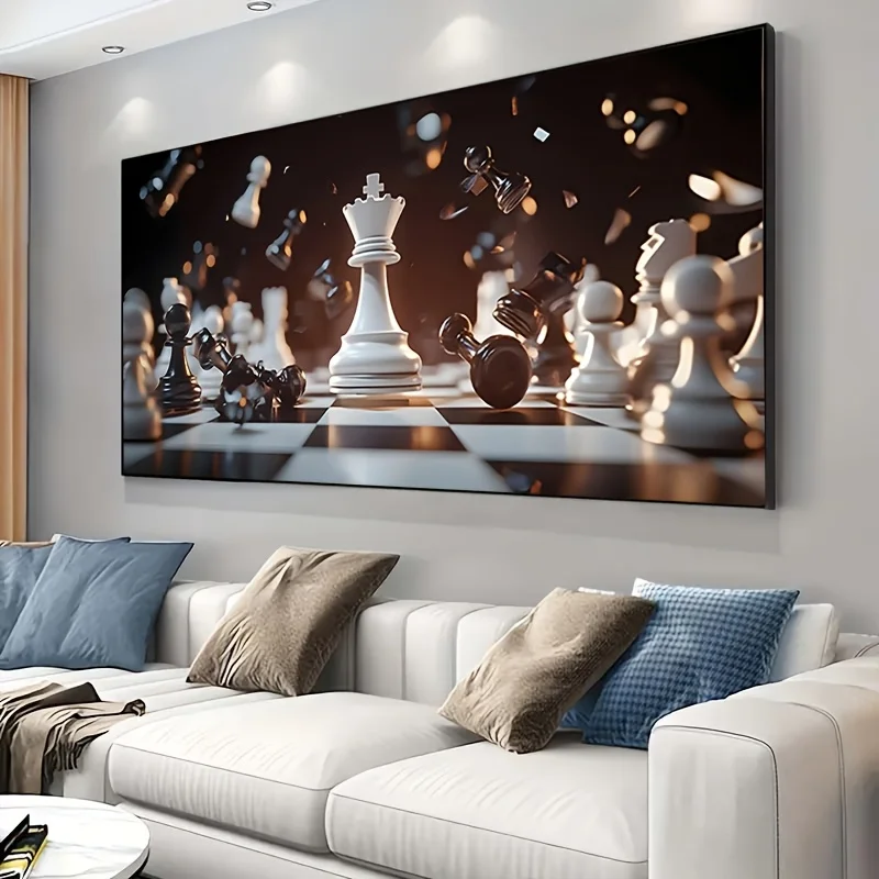 1pc frameless Canvas Painting 2D/Flat 1pc Extra Large Modern Chess Art Canvas Wall Art, Frameless Wall Art Prints for Living Roo