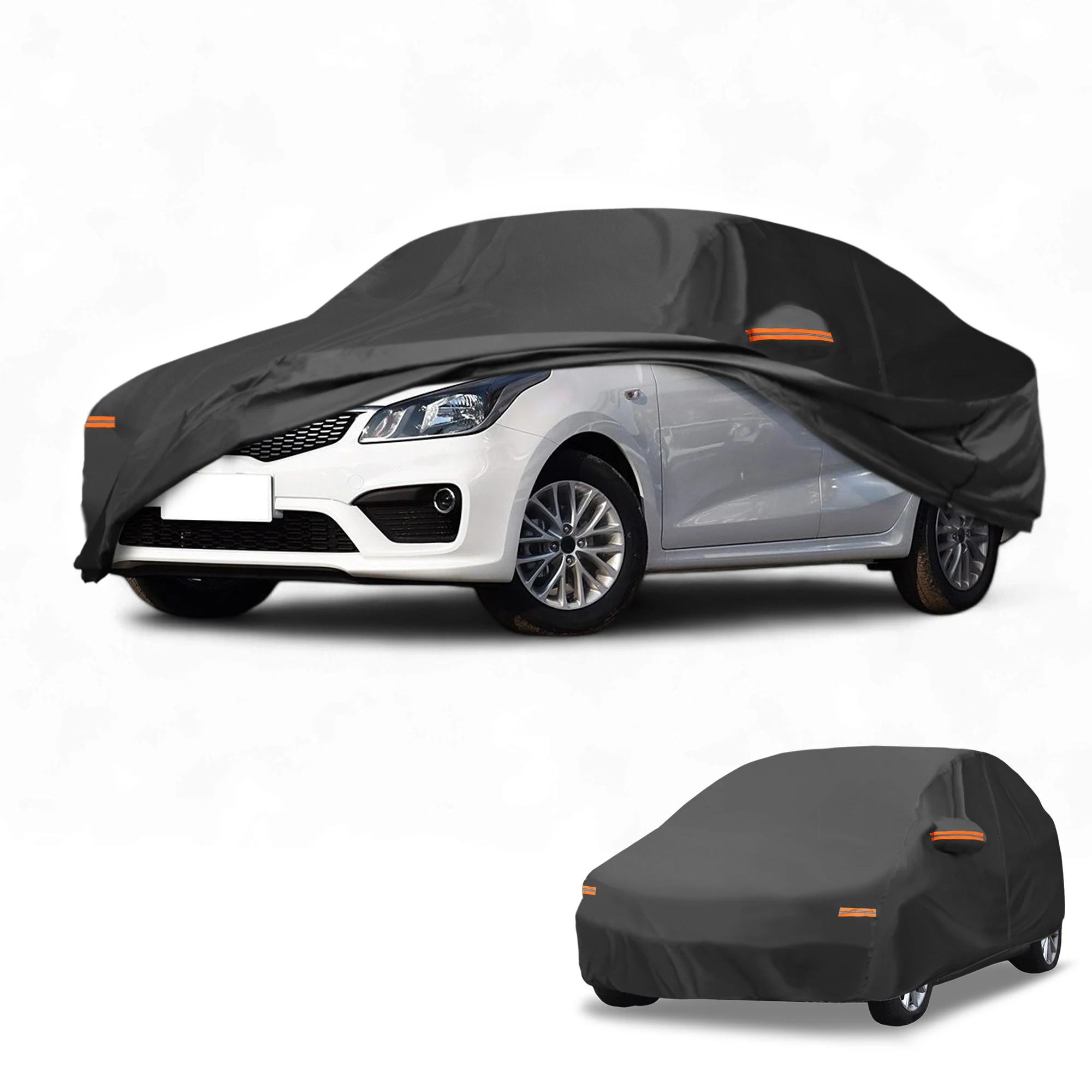 X Autohaux Car Cover Waterproof All Weather Protection Full Cover for Kia Rio Sedan 190T-PU Black with Reflective Strips