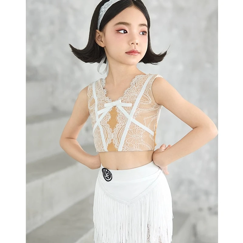 

Kids Latin Dance Pantsuit Costumes Ballroom Plus Size Fringe Tassel Dress Pants Girls Salsa Samba Children Stage Outfits Costume