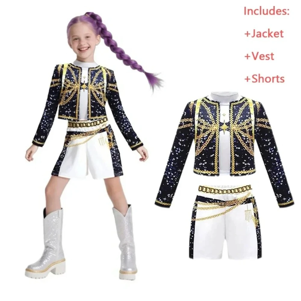 

2025 Movie Rumi Cosplay Costumes Halloween Anime Demon Hunters Zoey Mira Uniform 3D Print Stage Singer Dance Clothes Set