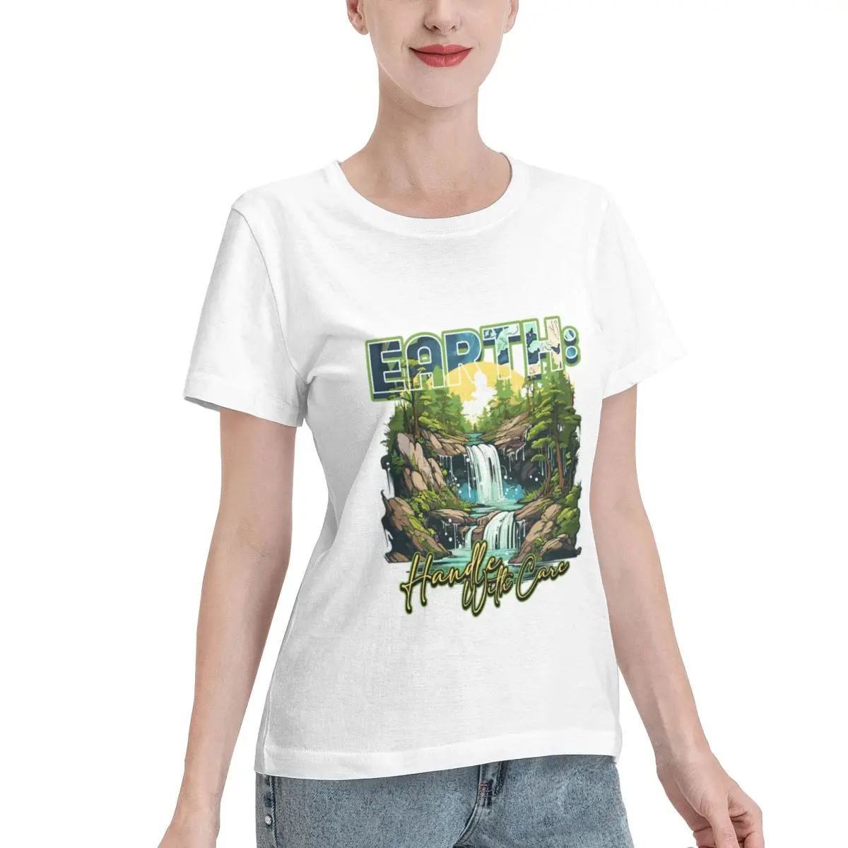 Bargain Price Planet Earth Environmental Earth Handle With Care Women's T-shirt Spring Outfit Wear Resistant Top