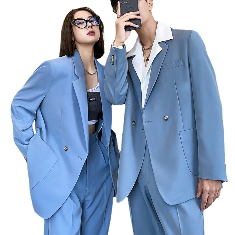 Men Women 2 PCS Sets Couple Suits Sets Streetwear Fashion Business Casual Loose Office Suits Jacket Pant Women Oversize Suits