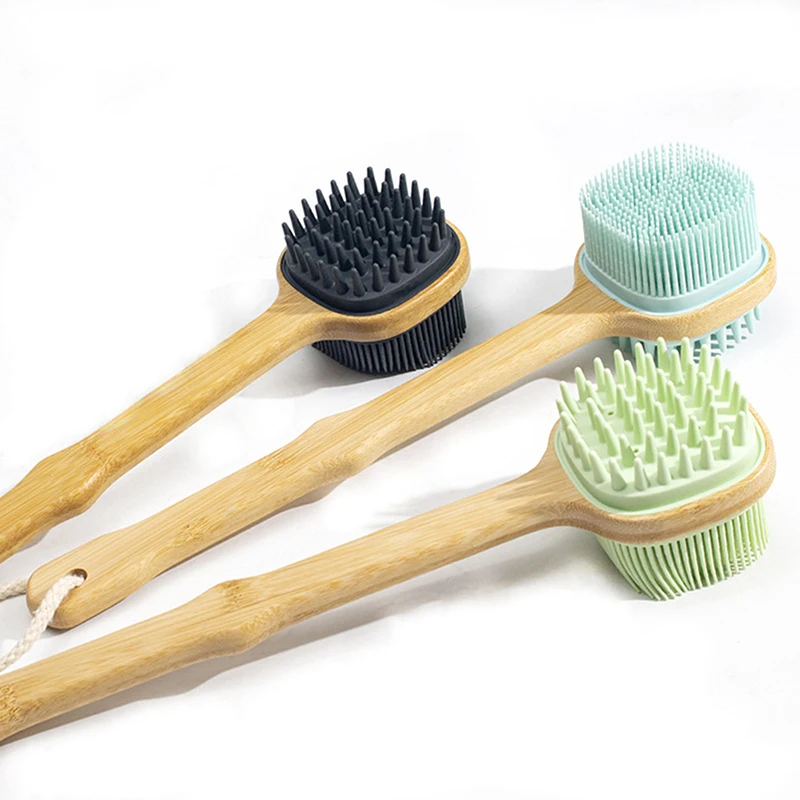 

Wooden Long Handle Silicone Bath Brush Body Shower Scrubber Back Brushes Multifunction Massage Cleaning Scrubbers