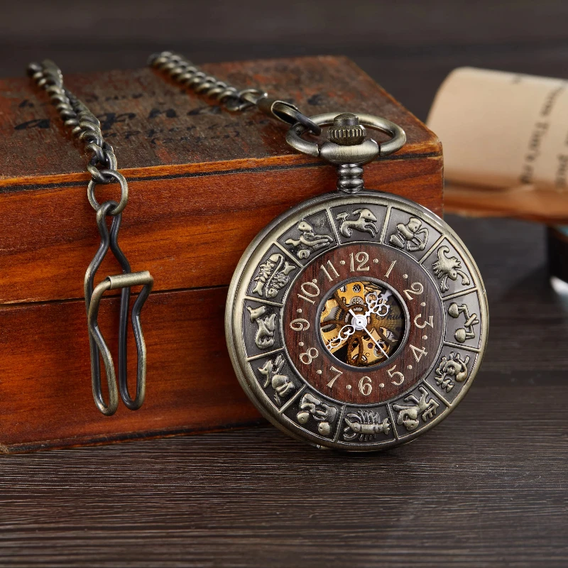 High quality Mechanical Pocket Watch 12 zodiac year pendant male necklace female retro personality accessories bead