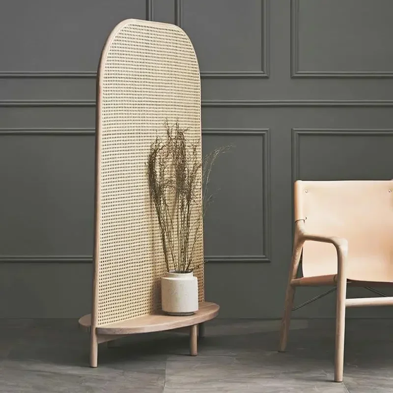 Simple modern folding screen Nordic retro rattan screen partition, living room folding mobile bedroom occlusion