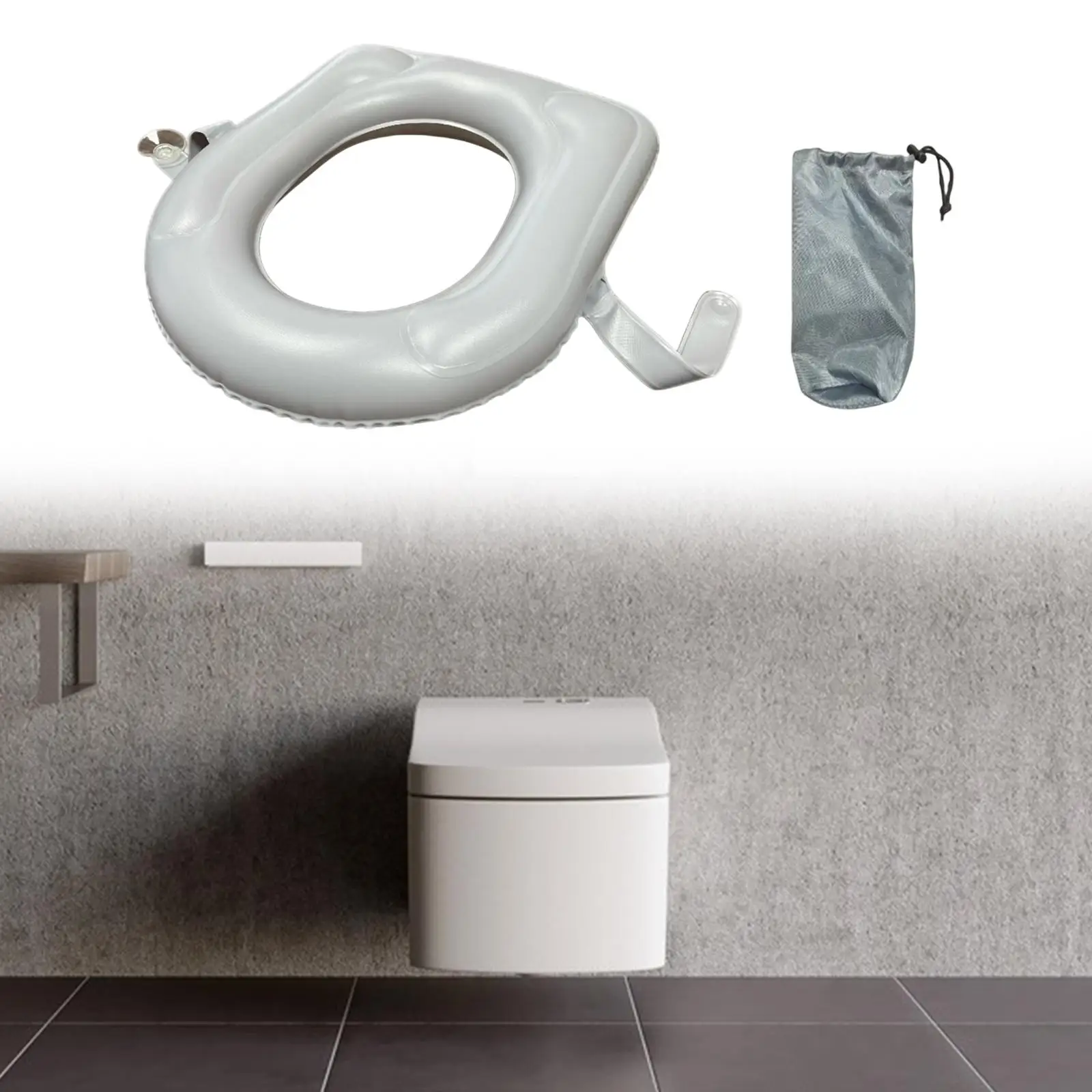 

Inflatable Toilet Cushion Waterproof with Storage Bag Comfortable Raised Toilet Seat for Traveling Hotel Airplane Home Disabled