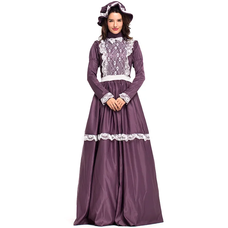 Mediaeval Costume da donna della prateria Costume da contadino Pioneer costumi Halloween Carnival Masquerade Party Dress