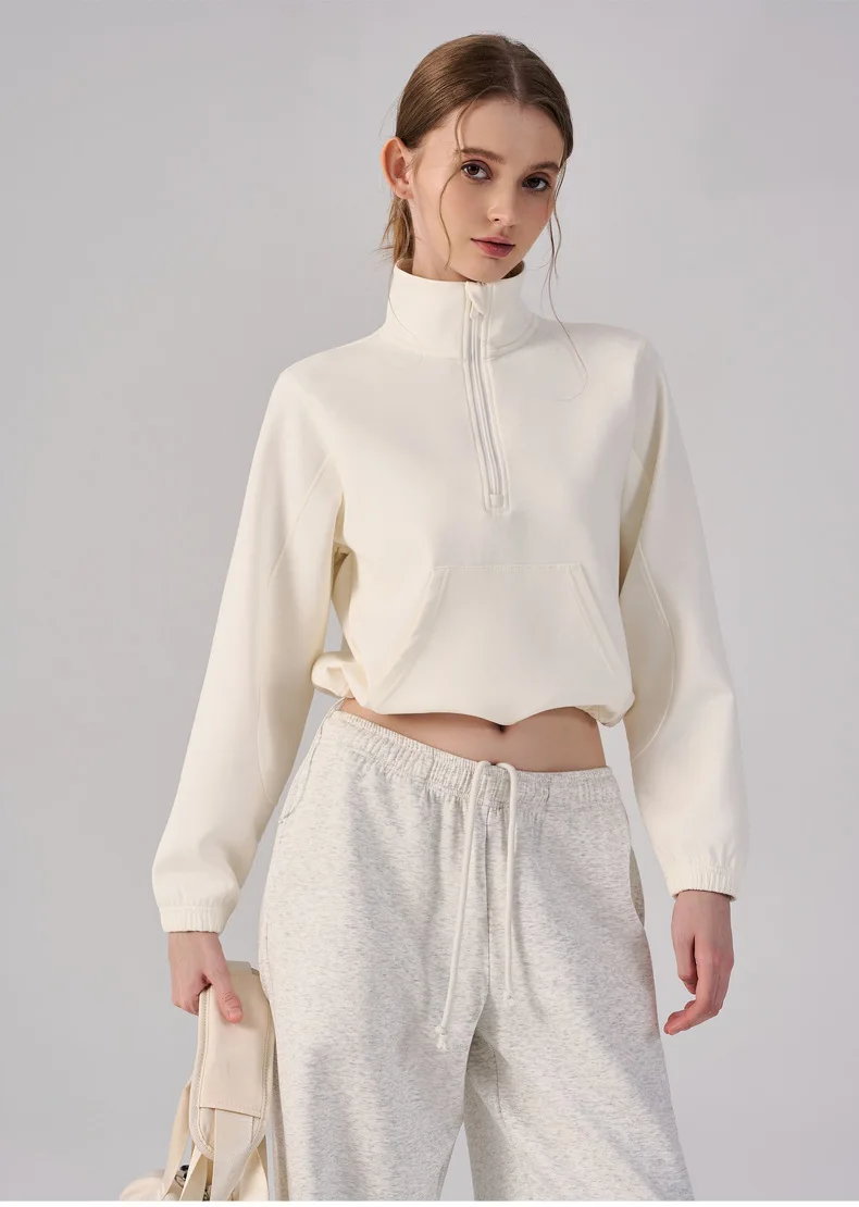 Women Half Zip Pullover Stand Collar Sweatshirt Autumn Winter Outdoor Sports Long Sleeve Top Tennis Fitness Yoga Jacket