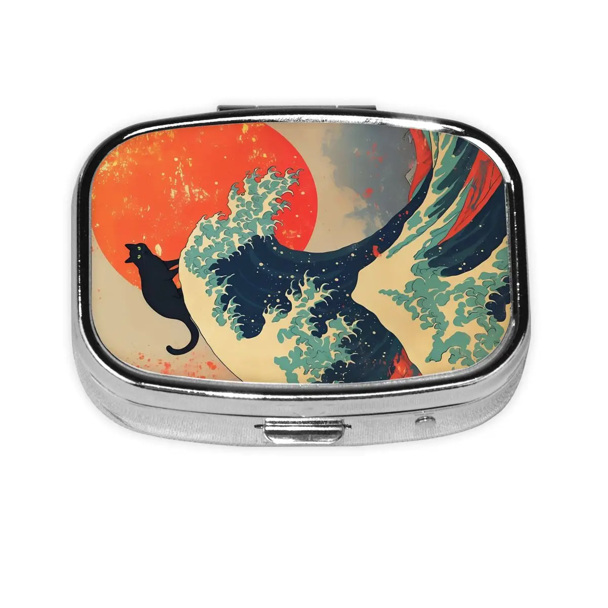 

Custom Black Cat Square Pills Box Cut Kitten Cartoon Animal Mini Metal Pill Container Medicine Box Dispenser