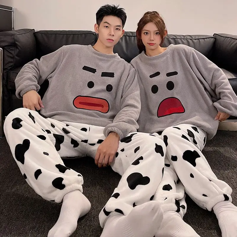 Pyjamas Sets of Couple Ladies Long Sleeve Sleepwear Set Cute Printing Pajamas Girl Men Casual Home Clothes Winter Clothes Women