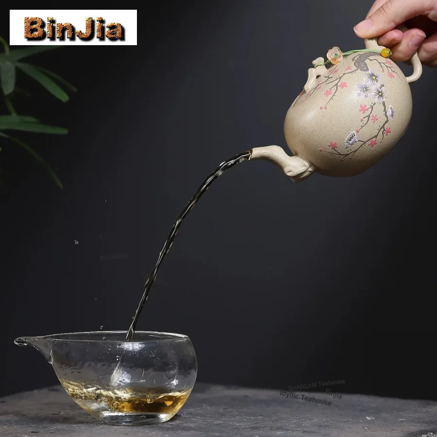 BAEJORIA 290ml Yixing Purple Clay Teapots Handmade Magpie Plum Blossoms Pot Raw Ore Motoyama Green Mud Kettle Zisha Tea Set
