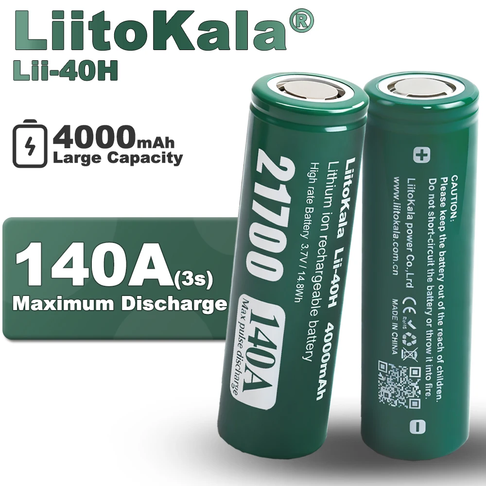 1-6pcs LiitoKala Lii-40H 21700 4000mah Rechargeable Battery 3.7V 35C discharge High Power batteries For High-power Appliances