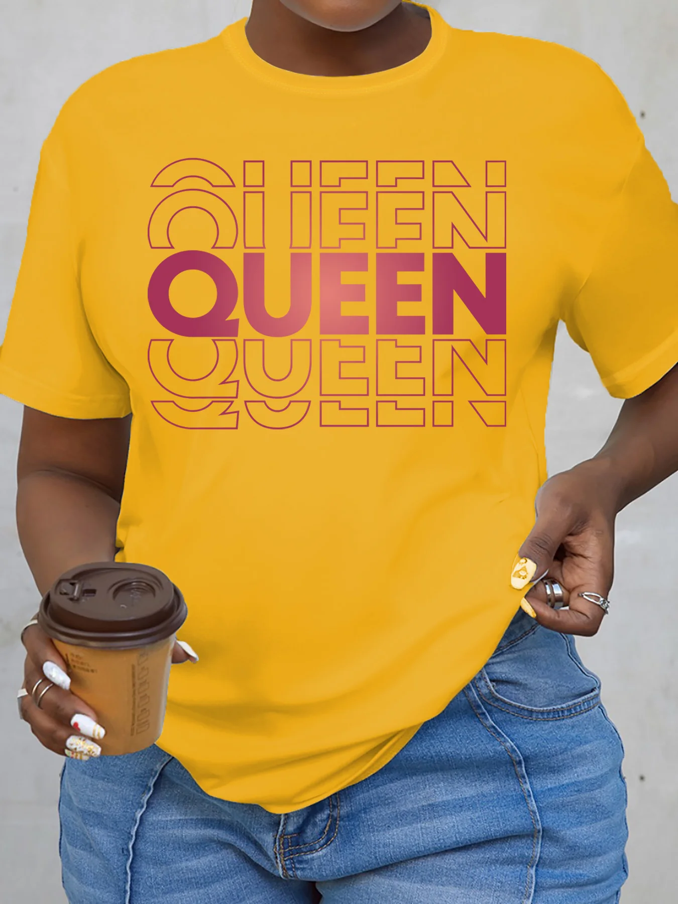 Women Plus Size Clothing Summer Round Neck Short Sleeve Printed Letter Queen Plus Size T-Shirts Y2k Top Poleras Mujer