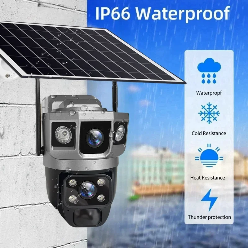 V380Pro Wi-Fi Солнечная камера 4K 12MP CCTV Солнечная панель Батарея Двойной объектив Радионяня PIR Камеры с обнаружением движения Защита безопасности
