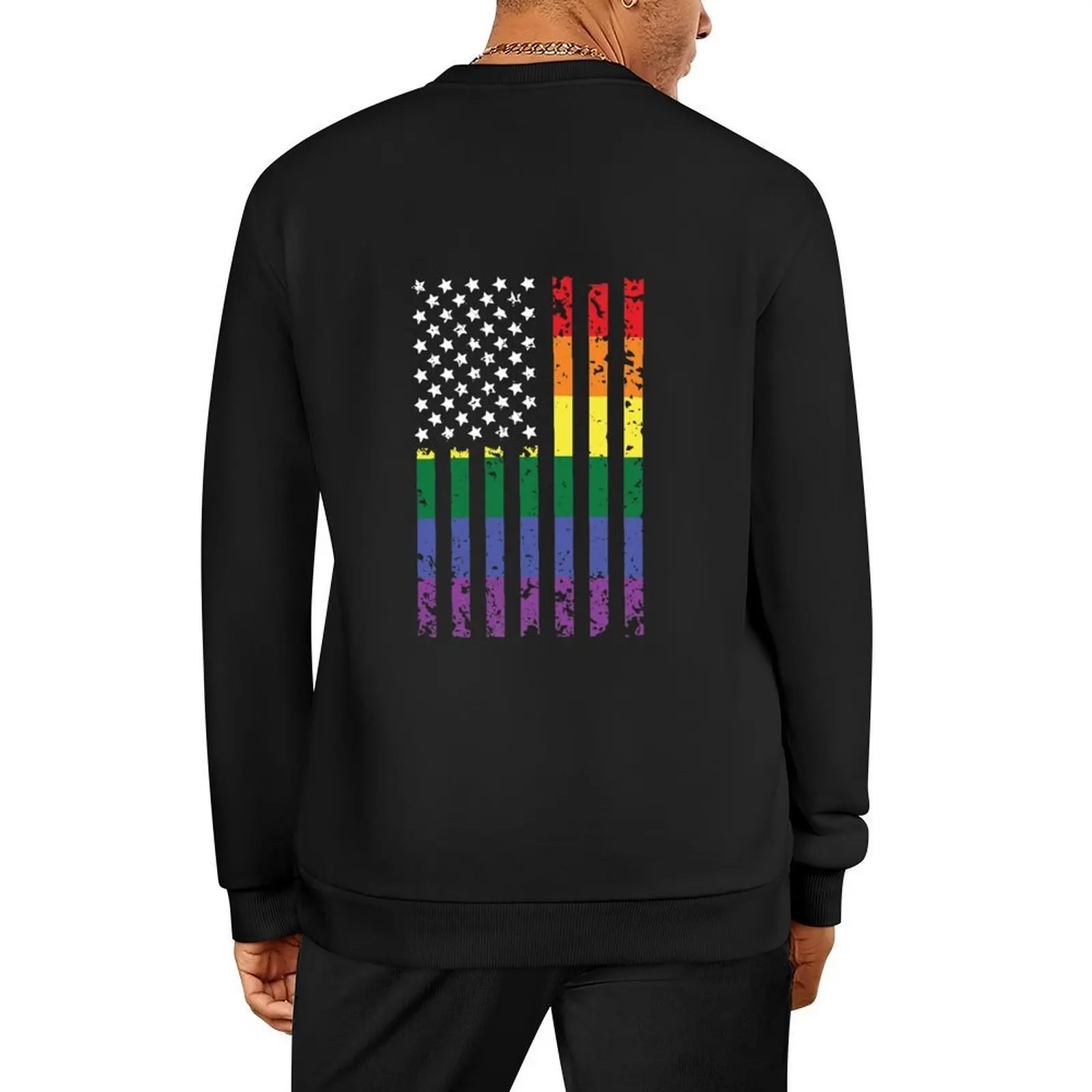 

Distressed Rainbow LGBT American Flag Gay Pride Gift Pullover tracksuits tracksuit men graphic sweatshirts